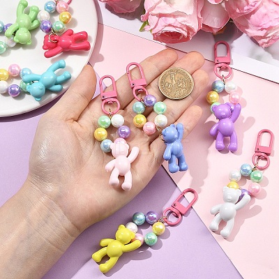 8Pcs 8 Colors Opaque Acrylic Round Bead & Bear Pendant Decorations HJEW-YW00366-1