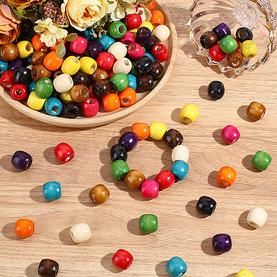 165Pcs 11 Colors Dyed Natural Maple Wood Beads WOOD-PA0001-61B-1