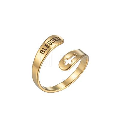 Hollow Out Cross with Word Blessed 201 Stainless Steel Cuff Rings FS-WGED892-02-1