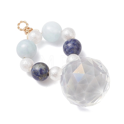 3Pcs 3 Styles Round Natural Amethyst & Dyed Quartz & Rose Quartz & Green Aventurine & Lapis Lazuli & Citrine Round Beaded Big Pendants PALLOY-JF04720-1