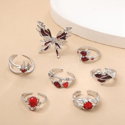 8Pcs Alloy Rhinestone Cuff Rings PW-WG5A2E6-01-1