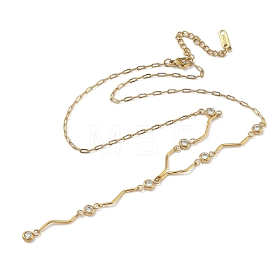 304 Stainless Steel Crystal Rhinestone Pendant Y Necklaces for Women NJEW-F375-01G-06-1