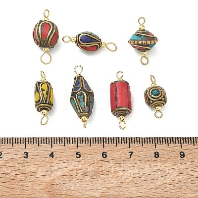 Handmade Brass Dyed Synthetic Coral and Turquoise Connector Charm PALLOY-JF05618-1