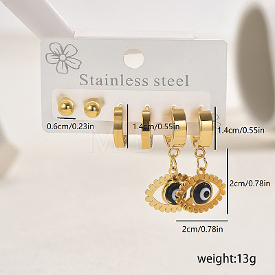 3 Pairs Evil Eye Stainless Steel Earring Sets ZH5576-2-1