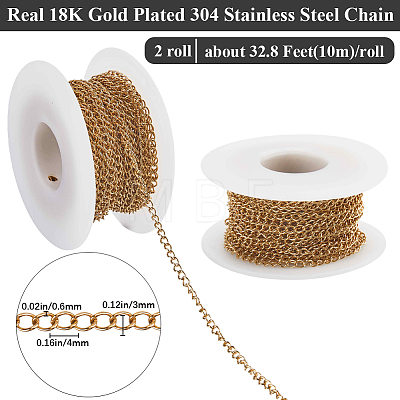 Beebeecraft 2 Rolls Ion Plating(IP) 304 Stainless Steel Twisted Chains CHS-BBC0001-04-1