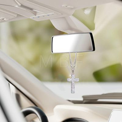 Polymer Clay Rhinestone Cross Pendant Alloy Chain Necklaces NJEW-CN0001-16B-1