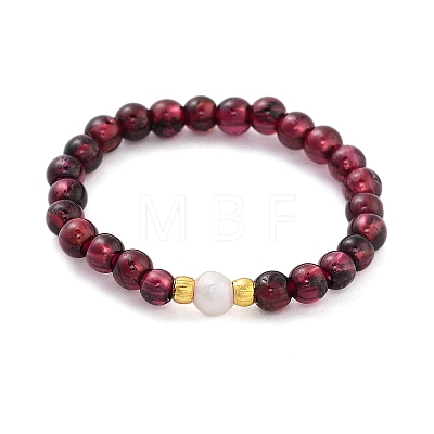 Mozambique Import Natural Garnet Round Beads Stretch Rings RJEW-B065-01-1