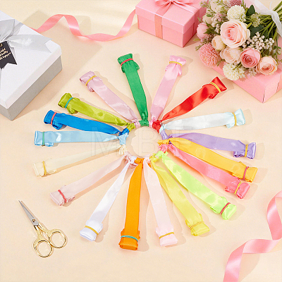 Polyester Single Face Satin Ribbon with Wood Hanging Ornaments HJEW-BC00118-1