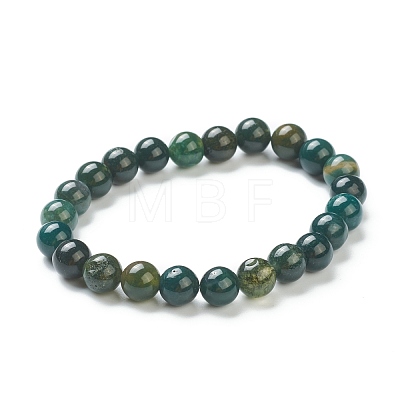 Natural Moss Agate Beaded Stretch Bracelets BJEW-A117-C-44-1