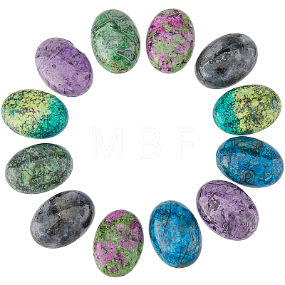 12Pcs 6 Styles Natural Ruby in Zoisite & Sesame Jasper/Kiwi Jasper & Larvikite & Ripple Jasper Cabochons G-FH0002-63B-1