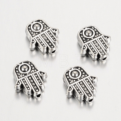 Tibetan Style Alloy Hamsa Hand/Hand of Fatima/Hand of Miriam Beads LS-TIBEB-7722-AS-RS-1