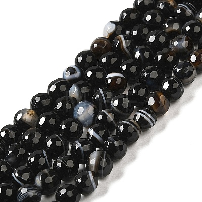 Natural Black Agate Beads Strands G-A246-8mm-04-1