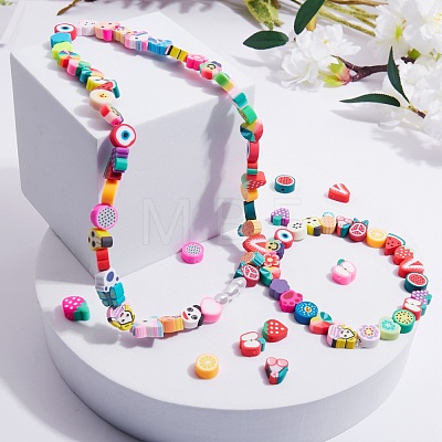 395Pcs 15 Style Fruit & Heart & Flower Handmade Polymer Clay Charms and Resin Teardrop Beads CLAY-SZ0001-42-1