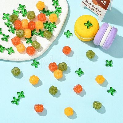 30Pcs 3 Colors Autumn Resin Pumpkin Beads RESI-YW0006-50-1
