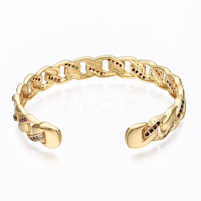 Brass Micro Pave Cubic Zirconia Curb Chain Cuff Bangles BJEW-T018-12G-01-NF-1