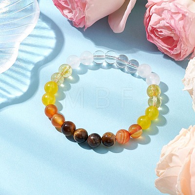 Natural & Synthetic Mixed Gemstone Round Beaded Stretch Bracelets for Women BJEW-JB11056-1