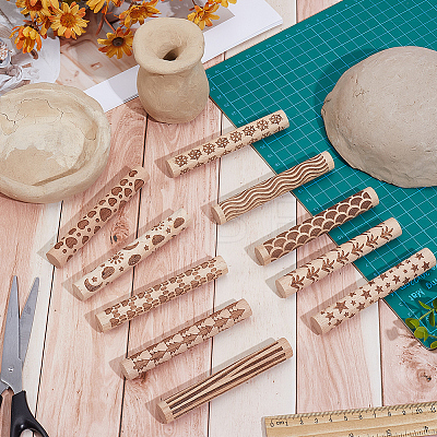 10Pcs 10 Styles Wood Rolling Pin AJEW-GF0014-29-1