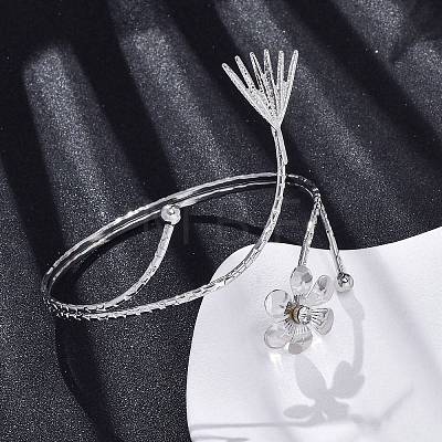 Flower Alloy Arm Cuff Bangles for Girl Women AJEW-A063-01G-P-1