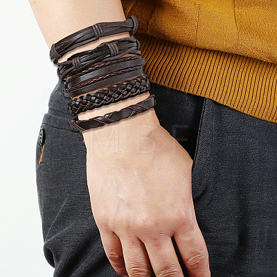 1Bag Mixed Styles Adjustable PU Leather Cord Braided Bracelets for Unisex BJEW-CL0001-47B-1