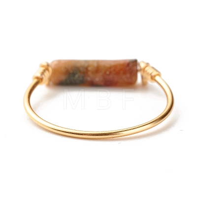 Natural Jade Column Beads Finger Ring RJEW-JR00404-03-1