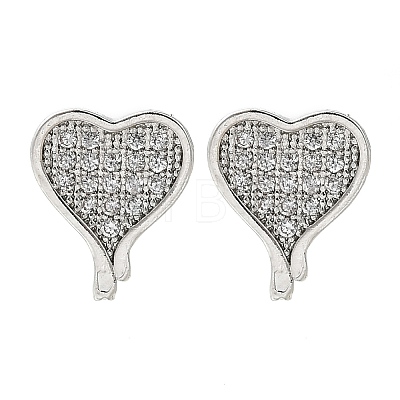 Heart Brass Micro Pave Cubic Zirconia Ear Studs EJEW-D304-35G-1