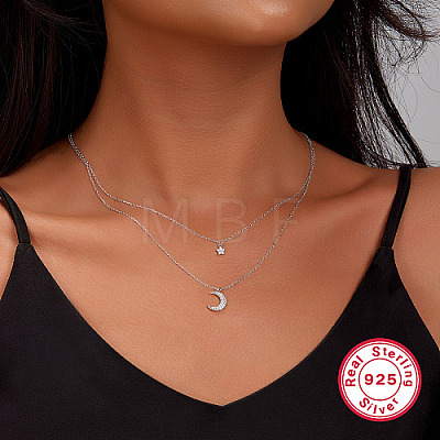 925 Sterling Silver Moon and Star Pendant Necklaces AZ0813-1-1