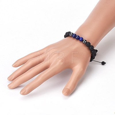 Natural Lava Rock and Non-Magnetic Synthetic Hematite Beads Braided Bead Bracelets BJEW-JB03975-02-1