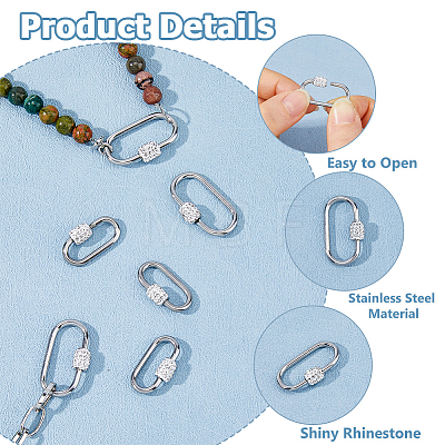 6Pcs 2 Styles 304 Stainless Steel Screw Carabiner Lock Charms STAS-HS0001-76-1