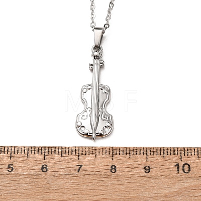 304 Stainless Steel Violin Pendant Cable Chain Necklaces for Men Women NJEW-K308-11P-1