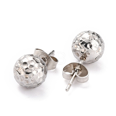 Textured Round Bead 304 Stainless Steel Stud Earring Findings EJEW-O104-01P-1