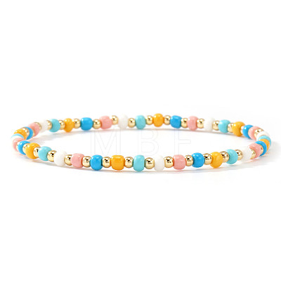 Summer 304 Stainless Steel & Glass Seed Bead Stretch Bracelets AF7427-4-1