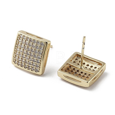 Square Brass Micro Pave Cubic Zirconia Stud Earrings EJEW-G371-11G-1