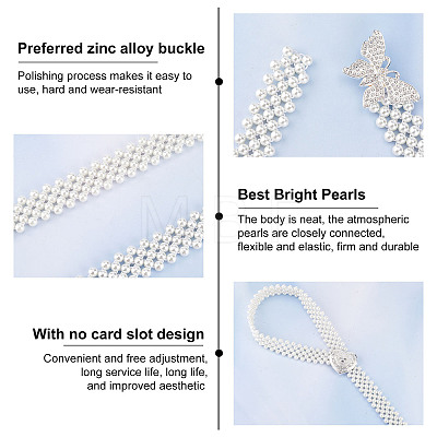 2Pcs 2 Style ABS Plastic Pearl Braided Stretch Chain Belts with Alloy Oval Clasp AJEW-CP0001-66-1