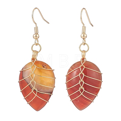 4 Pairs 4 Color Natural Dyed Banded Agate/Striped Agate Teardrop Dangle Earrings EJEW-JE05093-1