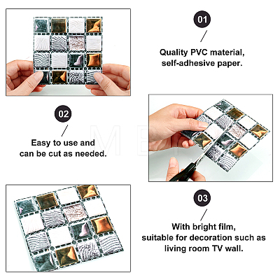 Square PVC 3D Self Adhesive Mosaic Pattern Stickers DIY-WH0260-84B-1