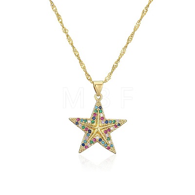 Ocean Brass Micro Pave Cubic Zirconia Starfish Pendant Stainless Steel Chain Necklaces FS-WG0F0EE-02-1