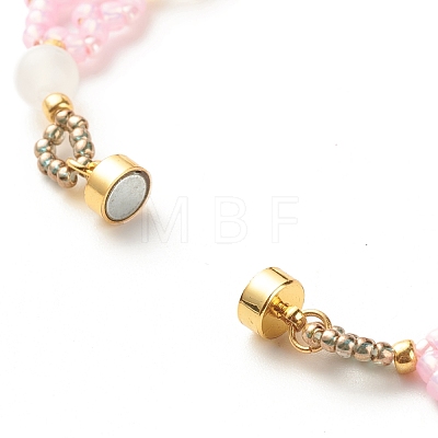 Glass Seed & Natural Agate Beaded Bracelet with Brass Magnetic Clasp BJEW-JB07803-02-1