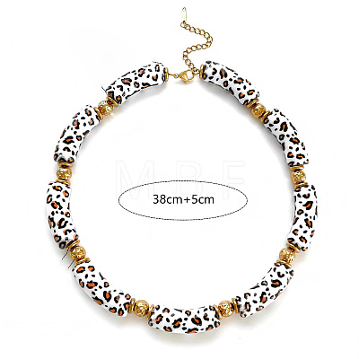 Leopard Print Acrylic & Resin Beaded Necklaces with 316 Surgical Stainless Steel End Chains for Women WG51C81-01-1