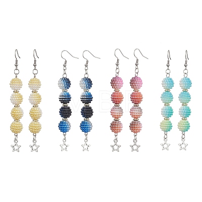 4 Pairs 4 Colors Waxberry Round Acrylic Beaded Dangle Earring Sets EJEW-JE05889-1