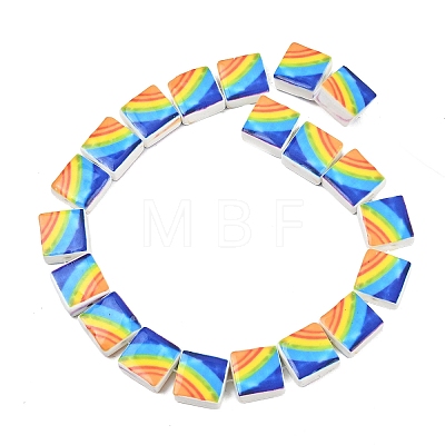 Printed Rainbow Pattern Handmade Porcelain Beads PORC-G016-05-1