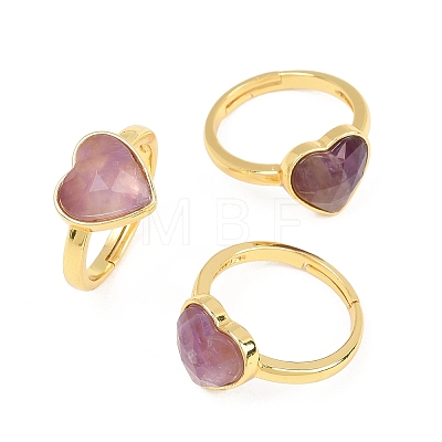 Natural Amethyst Finger Rings with Brass Findings G-H353-03G-04-1