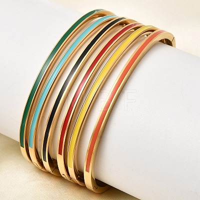 304 Stainless Steel Enamel Hinged Bangles for Women BJEW-D408-39G-1