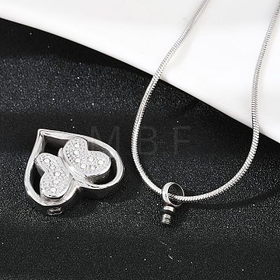 304 Stainless Steel Micro Pave Clear Cubic Zirconia Butterfly Heart Pendant Pet Urn Ashes Necklaces LS-NJEW-S455-10P-1