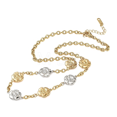 Two Tone 304 Stainless Steel Flower Link Chain Necklaces for Women NJEW-A074-06GP-1