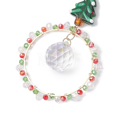 Christmas Wire Wrapped Glass Beads Ring Hanging Ornaments HJEW-TA00202-1