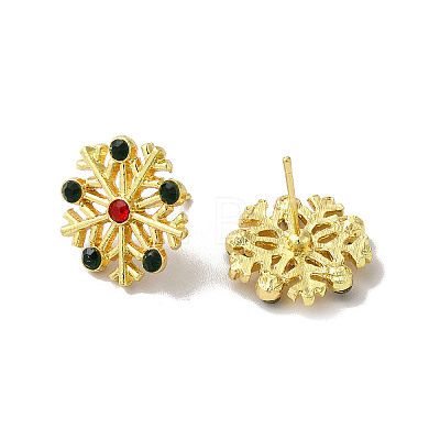 Christmas Snowflake Alloy Glass Rhinestones Stud Earrings for Women EJEW-E284-01LG-1