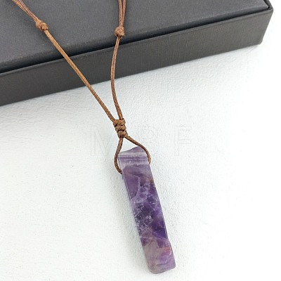 Natural Amethyst Rectangle Pendant Necklaces FS-WGC5719-01-1