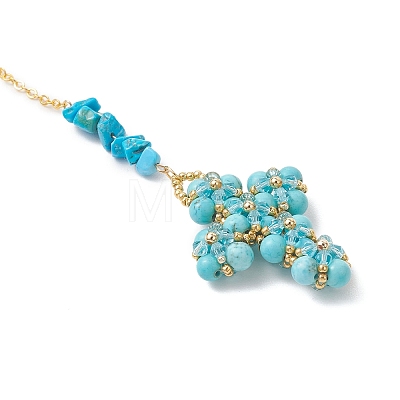 Cross Glass & Synthetic Turquoise Chips Beads Pendant Decorations HJEW-MZ00402-01-1