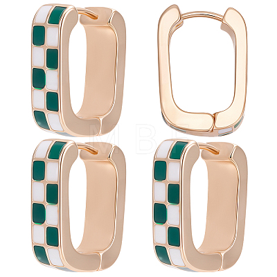 4 Pairs Rectangle with Tartan Pattern Alloy Enamel Hoop Earrings EJEW-SC0002-26C-1