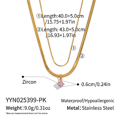 304 Stainless Steel Pave Cubic Zirconia Flat Round Pendant Double Layer Necklaces for Women VV1758-1-1